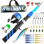 Yoilreyl Kids Fishing Rod and Reel Combo Push Button Small Collapsible Telescopic Fishing Pole Kit Beginner Youth Boys Fishing Starter Set Tackle(Casting Rod,5.91FT,Blue)