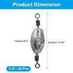 Uenhoy 20 Pcs Fishing Weights Inline Trolling Fishing Sinker Tackle with Inner Swivels, Oval Drop Casting Fishing Weight Sinkers, 1/6 oz (5g)