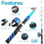Yoilreyl Kids Fishing Rod and Reel Combo Push Button Small Collapsible Telescopic Fishing Pole Kit Beginner Youth Boys Fishing Starter Set Tackle(Casting Rod,5.91FT,Blue)