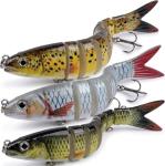 Multi Jointed Fishing Lures Kit (3 Pack), 8-Segment Lifelike Swimbait for Bass Trout Walleye, Slow Sinking Hard Lure with Treble Hooks, Realistic Topwater Freshwater Saltwater Fishing Bait Set