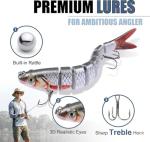 Multi Jointed Fishing Lures Kit (3 Pack), 8-Segment Lifelike Swimbait for Bass Trout Walleye, Slow Sinking Hard Lure with Treble Hooks, Realistic Topwater Freshwater Saltwater Fishing Bait Set