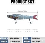 Multi Jointed Fishing Lures Kit (3 Pack), 8-Segment Lifelike Swimbait for Bass Trout Walleye, Slow Sinking Hard Lure with Treble Hooks, Realistic Topwater Freshwater Saltwater Fishing Bait Set