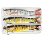 Multi Jointed Fishing Lures Kit (3 Pack), 8-Segment Lifelike Swimbait for Bass Trout Walleye, Slow Sinking Hard Lure with Treble Hooks, Realistic Topwater Freshwater Saltwater Fishing Bait Set