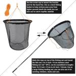 Drasry Large Collapsible Bridge Pier Fishing Net Landing Net with Rod, High Load Aluminum Ring Drop Net for Saltwater and Freshwater Rubber Coated Basket with 49.2 ft Rope 23.6 * 23.6 * 27.5 in