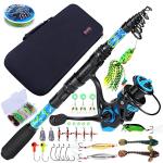 Sougayilang Telescopic Fishing Rod and Reel Combos, Full Kit with Carrier Bag, 11+1 Bearings Spinning Reel, Carbon Fiber Travel Fishing Pole for Saltwater Freshwater