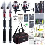 Goture Fishing Rod and Reel Combos-2PCS Telescopic Fishing Pole+2PCS Spinning Reels with Carrier Bag,1.8M-2.7M Telescopic Rod Reel Kit for Starter Travel Saltwater Freshwater,Gifts for Men
