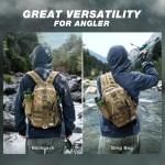 Ghosthorn Fishing Backpack with Tackle Boxes, Fish Pliers, Fish Lip Gripper, Lures, Waterproof Tackle Bag with Rod Holder, Fishing Gear Sling Bag Gift For Men Women Anglers (Khaki)