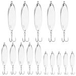 Shappy 15 Pcs Fishing Lures Fishing Spoons Set 3 Sizes Casting Spoon Lure 1/5 3/4 1 oz Casting Spoon Hard Metal Hooks for Bass Trout Salmon Freshwater Saltwater(Silver)