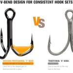 Dovesun Fishing Treble Hooks 3X Strong Professional V Triple Fishing Hooks for Saltwater Freshwater 50PCS Black Nickel Size #6