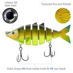 BASSDASH Bone Swimbait Multi Jointed Hard Fishing Lure for Bass Trout Bluegill Pike with Angled Cut Segments 3.7in/0.66oz