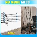 PLUSINNO H5P Fishing Rod/Pole Holders for Garage, Wall or Ceiling Mounted Fishing Rod Holder with Soft Protective Pad, Fishing Rod Storage Organizer Holds up to 5/10/20 Rod or Combos or Nets