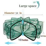 DAMIDEL 32in x 10in Folded Fishing Bait Trap, 10 Holes 10 Sides Foldable Fishing Nets for Fish/Crab/Shrimp/Crawdad, Upgrade Large Space,Bait Bag/Bait Box/Rope/Storage Bag