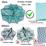 DAMIDEL 32in x 10in Folded Fishing Bait Trap, 10 Holes 10 Sides Foldable Fishing Nets for Fish/Crab/Shrimp/Crawdad, Upgrade Large Space,Bait Bag/Bait Box/Rope/Storage Bag
