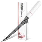 DRGSKL Damascus Fillet Knife 7 Inch - VG10 Razor Sharp Slicing Knife for Fish and Meat Trimming - Japanese G10 Handle - with Gift Box