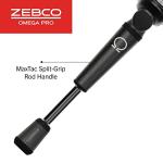 Zebco Omega Pro Spincast Reel and Fishing Rod Combo, 6-Foot 2-Piece IM6 Graphite Fishing Pole, Split MaxTac Grip Rod Handle, Size 30 Reel, Pre-spooled with 10-Pound Line, Black
