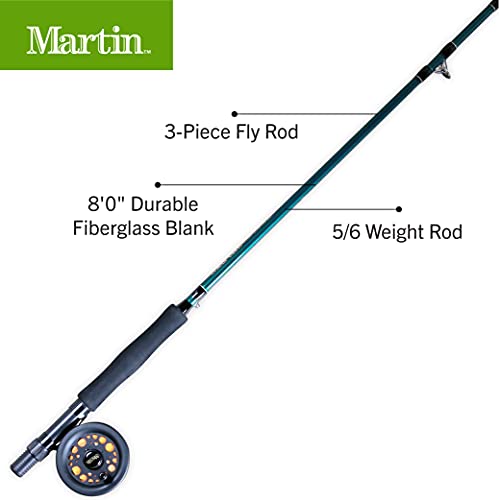 New Martin Fly Fishing Kit, 8-Ft 5/6 Pole, Rim-Control Reel