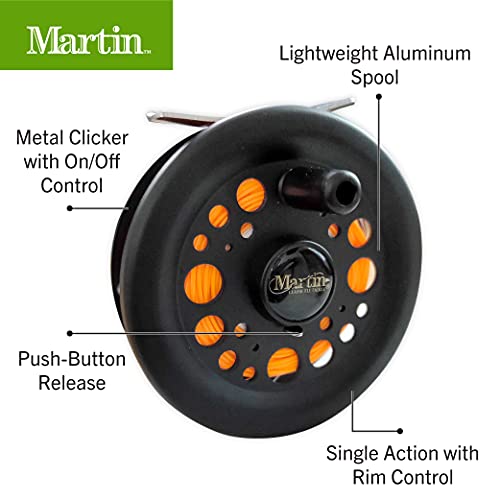 New Martin Fly Fishing Kit, 8-Ft 5/6 Pole, Rim-Control Reel