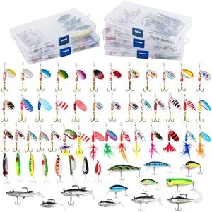 60 Fishing Lures with 5 Tackle Boxes Included