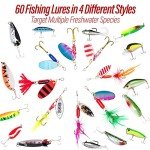 60 Fishing Lures with 5 Tackle Boxes Included