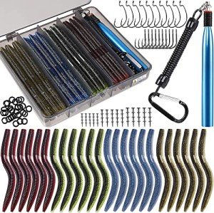 PLUSINNO 133PCS Wacky Worm Fishing Lure Kit