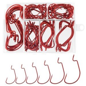 110Pcs Red Bass Fishing Hooks in 6 Sizes