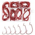 110Pcs Red Bass Fishing Hooks in 6 Sizes