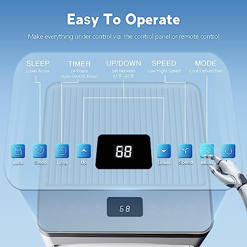 10k BTU Portable AC with Dehumidifier and Remote Control