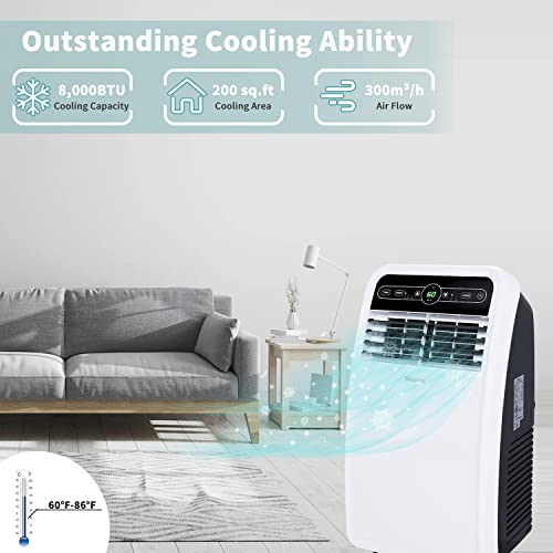 8,000 BTU Portable AC with Dehumidifier & Remote Control