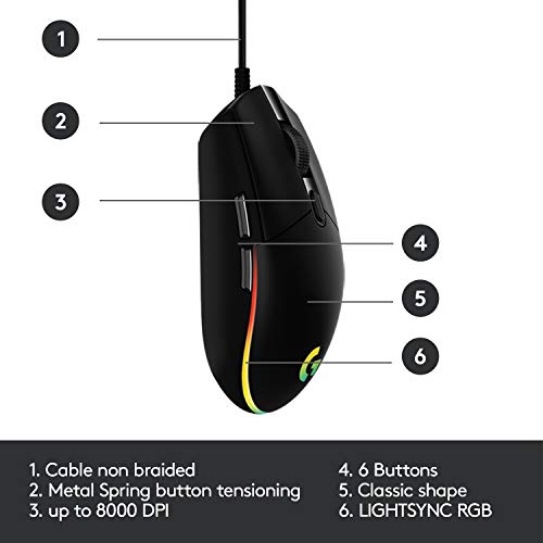 Logitech G203 RGB Wired Gaming Mouse, 8,000 DPI