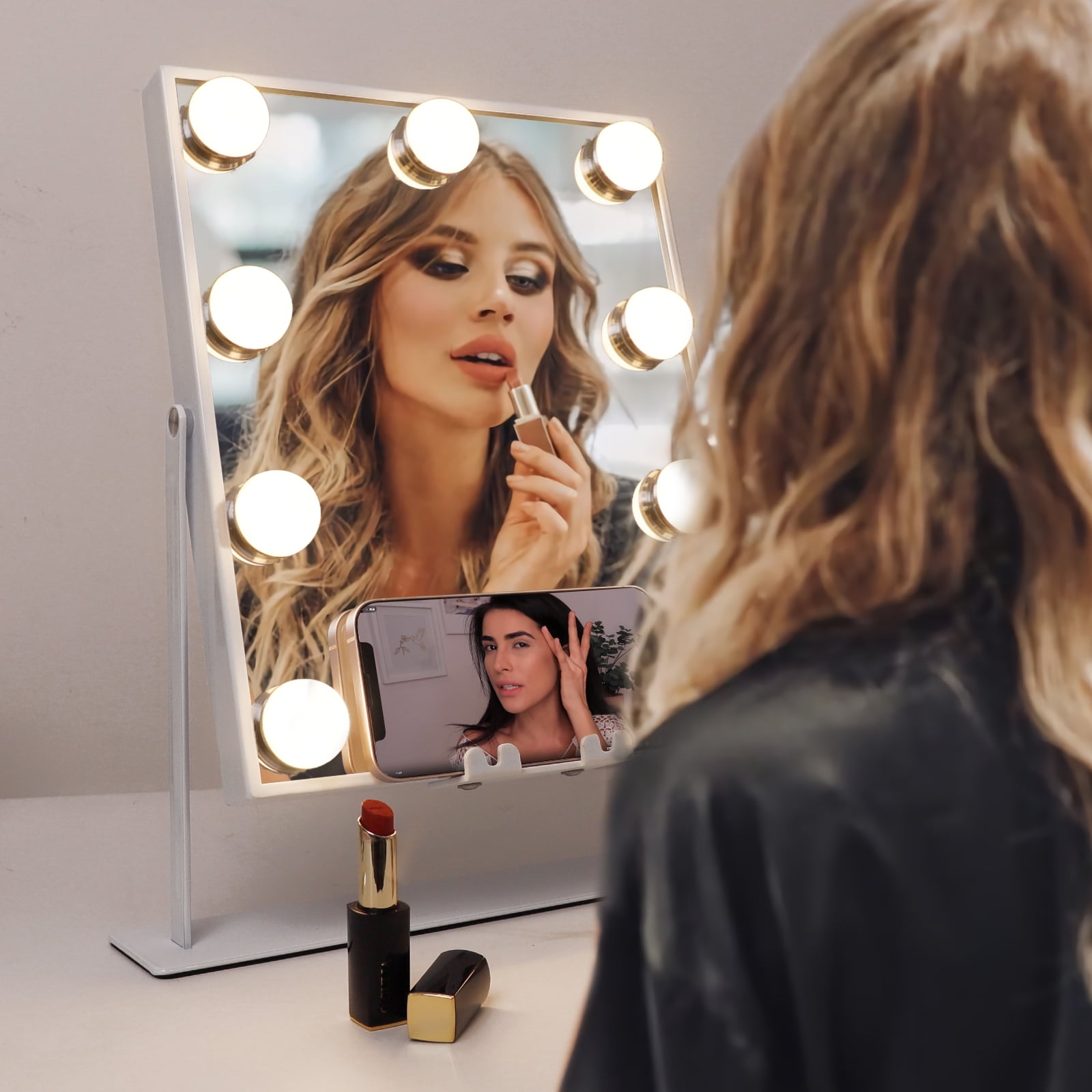 Bluetooth Vanity Makeup Mirror with Lights - White