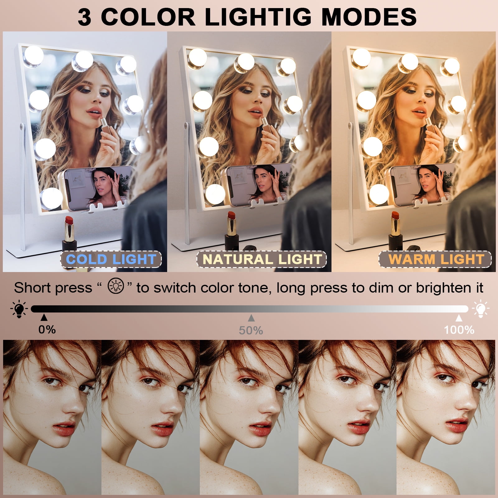 Bluetooth Vanity Makeup Mirror with Lights - White