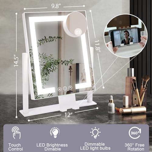 LuxeVue 15X Lighted Vanity Makeup Mirror