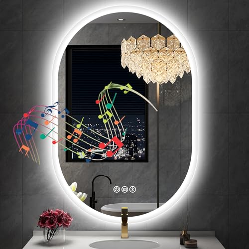 LED Oval Bathroom Mirror with Bluetooth Speaker