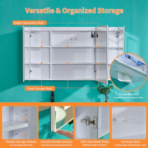 LED Medicine Cabinet with Smart Mirror & Bluetooth