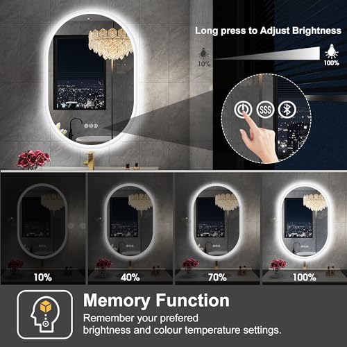 LED Oval Bathroom Mirror with Bluetooth Speaker