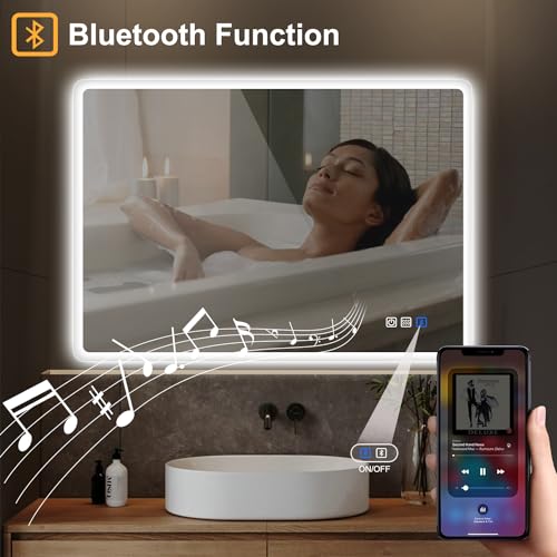 32"x24" LED Bathroom Mirror with Bluetooth Speaker