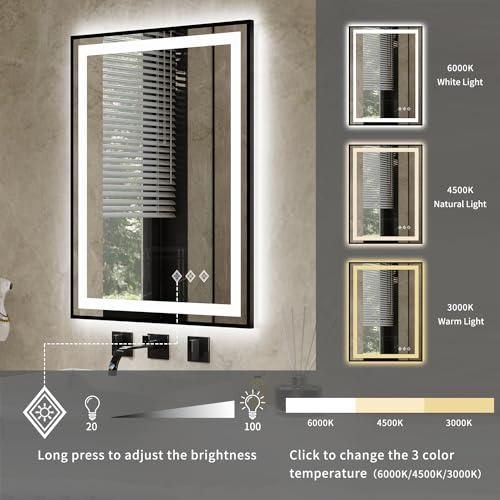 Black Framed Dimmable LED Bathroom Mirror 24x32