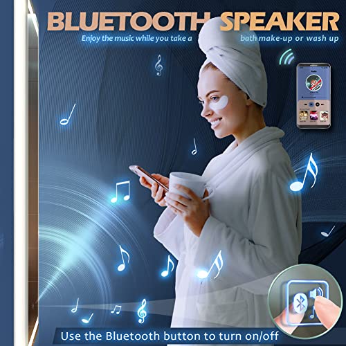 LED Bathroom Mirror with Bluetooth Speaker & Induction