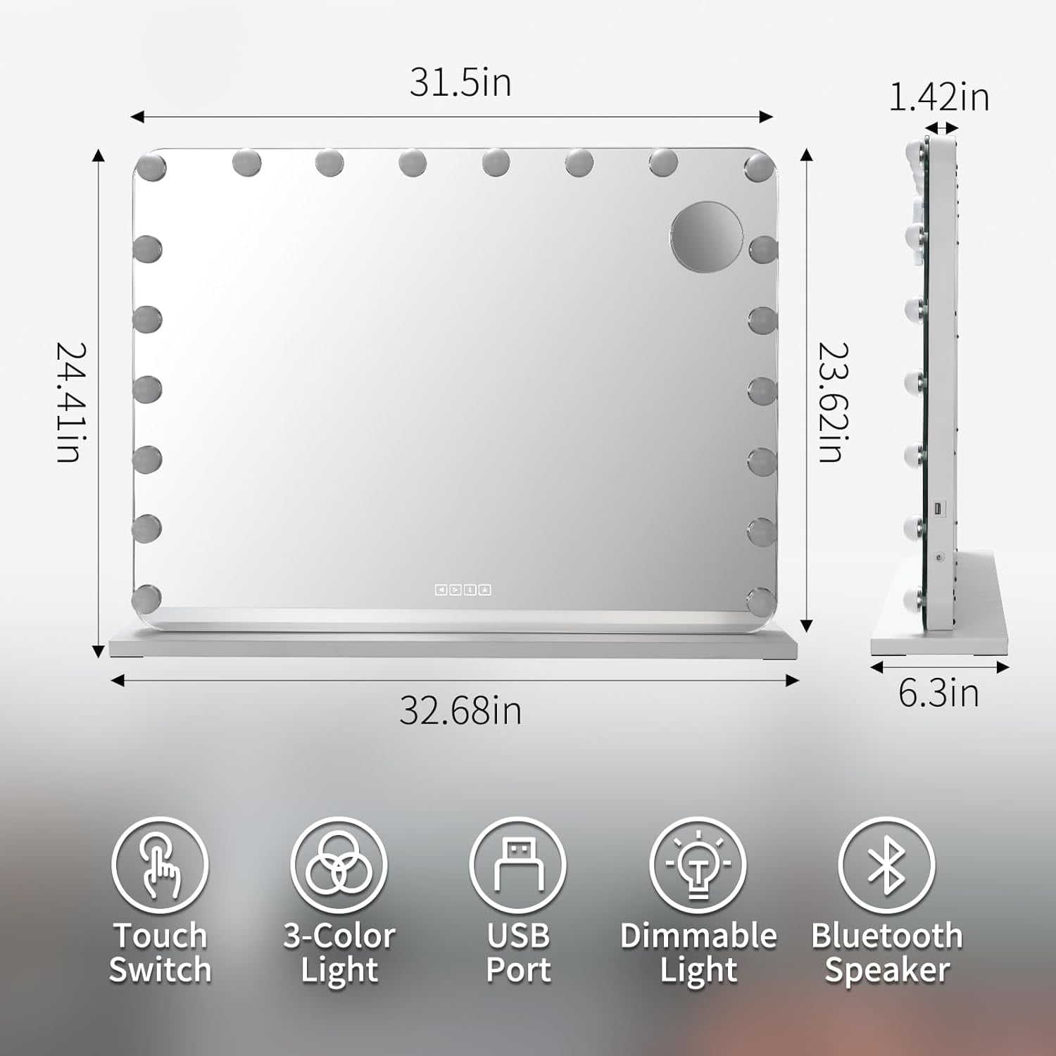 Pirecart 24.4"x32.6" Bluetooth Vanity Mirror with Lights