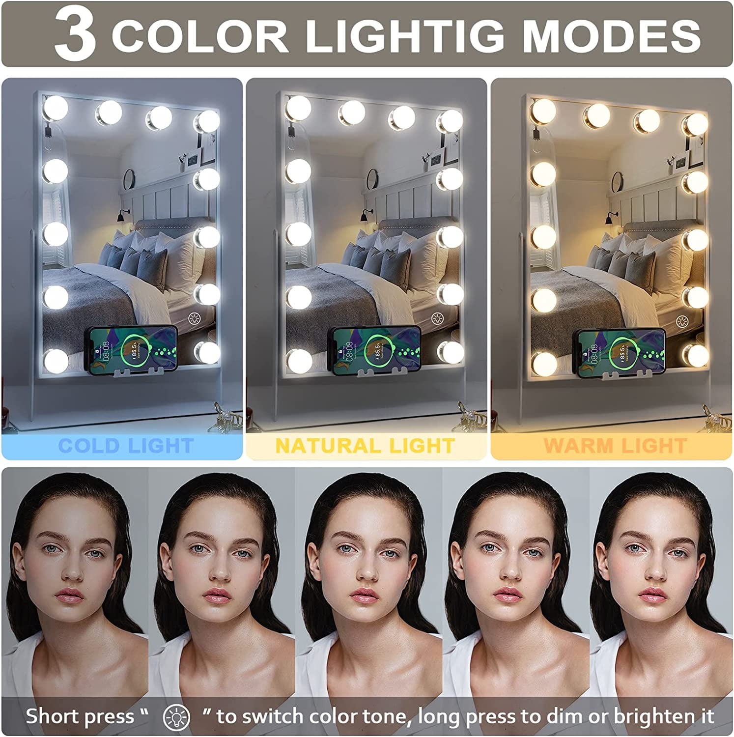 Bluetooth Hollywood Vanity Mirror with Lights & Charging