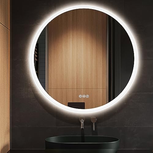 32” Round LED Backlit Bathroom Mirror with Speaker