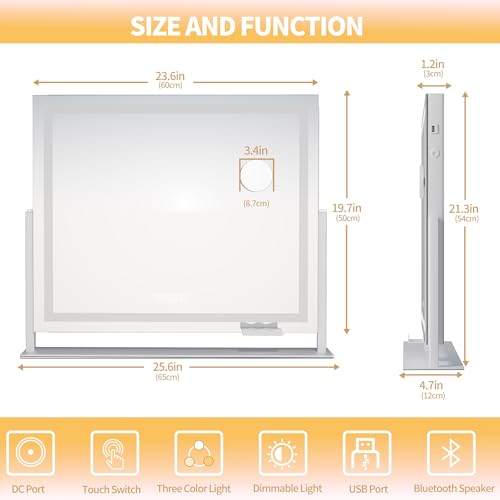 LED Vanity Mirror with Bluetooth Speaker and 10X Magnification