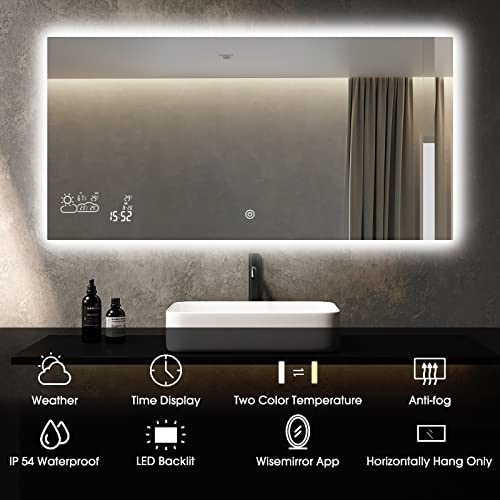 Smart 48"x24" LED Bathroom Mirror with Wi-Fi