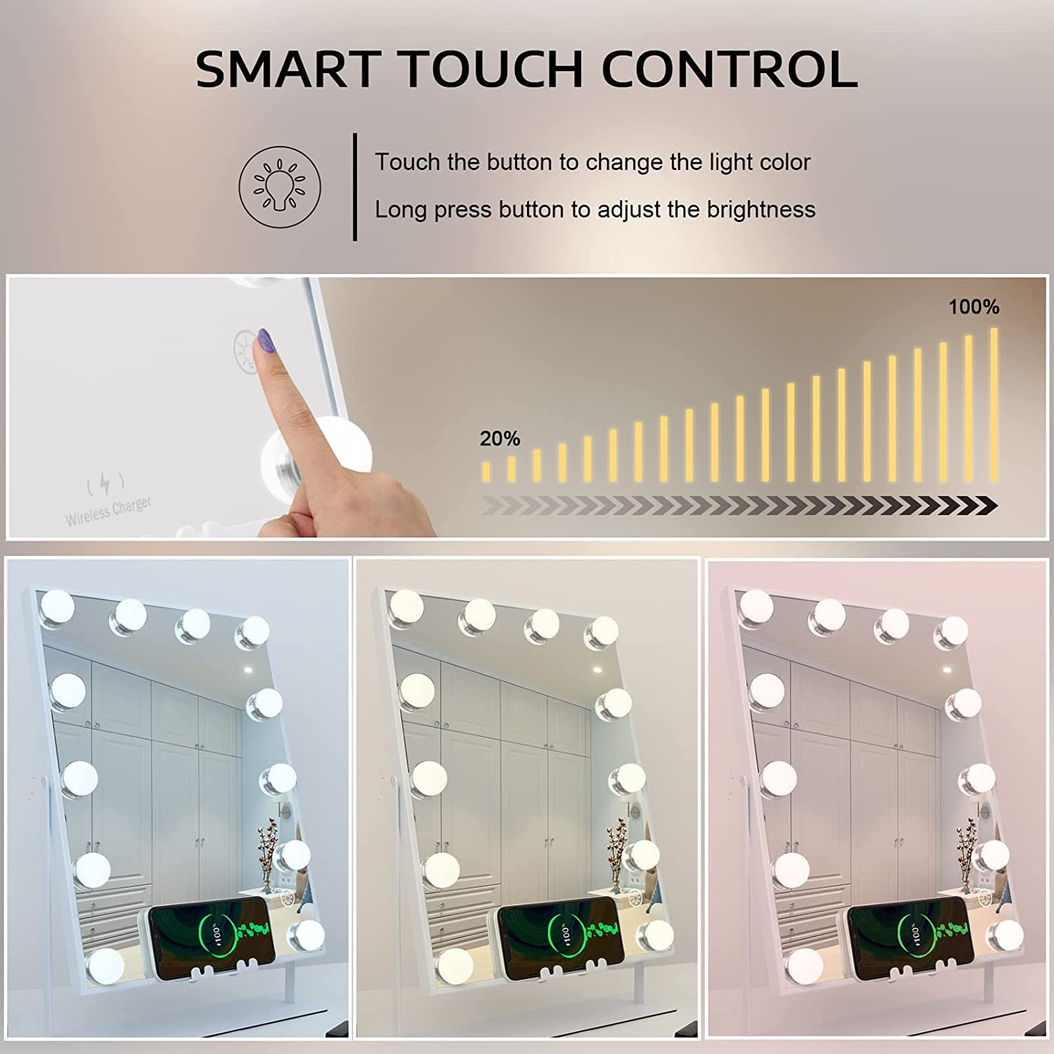 Bluetooth Hollywood Vanity Mirror with Lights & Charging