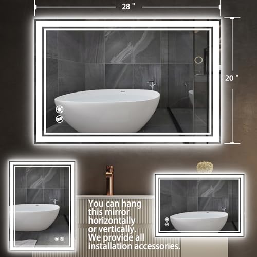Dimmable LED Bathroom Mirror with Anti-Fog 20x28