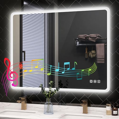 LED Bathroom Mirror with Bluetooth Speaker & Anti-Fog