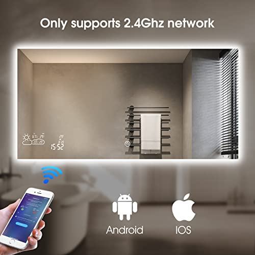 Smart 48"x24" LED Bathroom Mirror with Wi-Fi