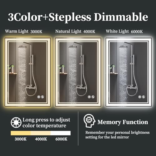Dimmable LED Bathroom Mirror with Anti-Fog 20x28
