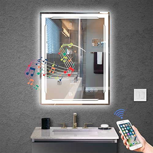 Lighted Bluetooth Bathroom Mirror with Dimmable LED