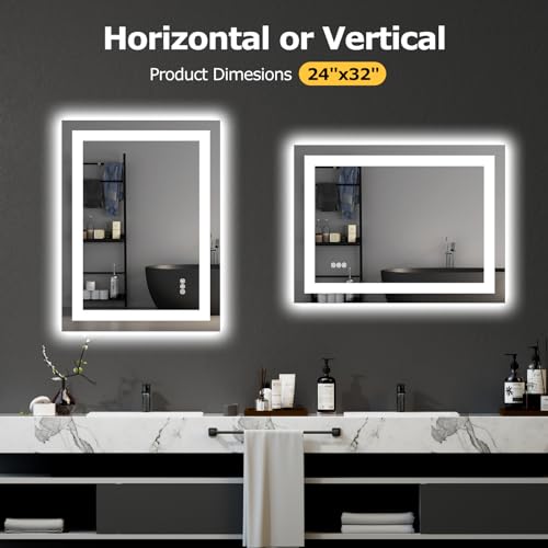 Hivone Dimmable LED Wall Bathroom Mirror 24"x32